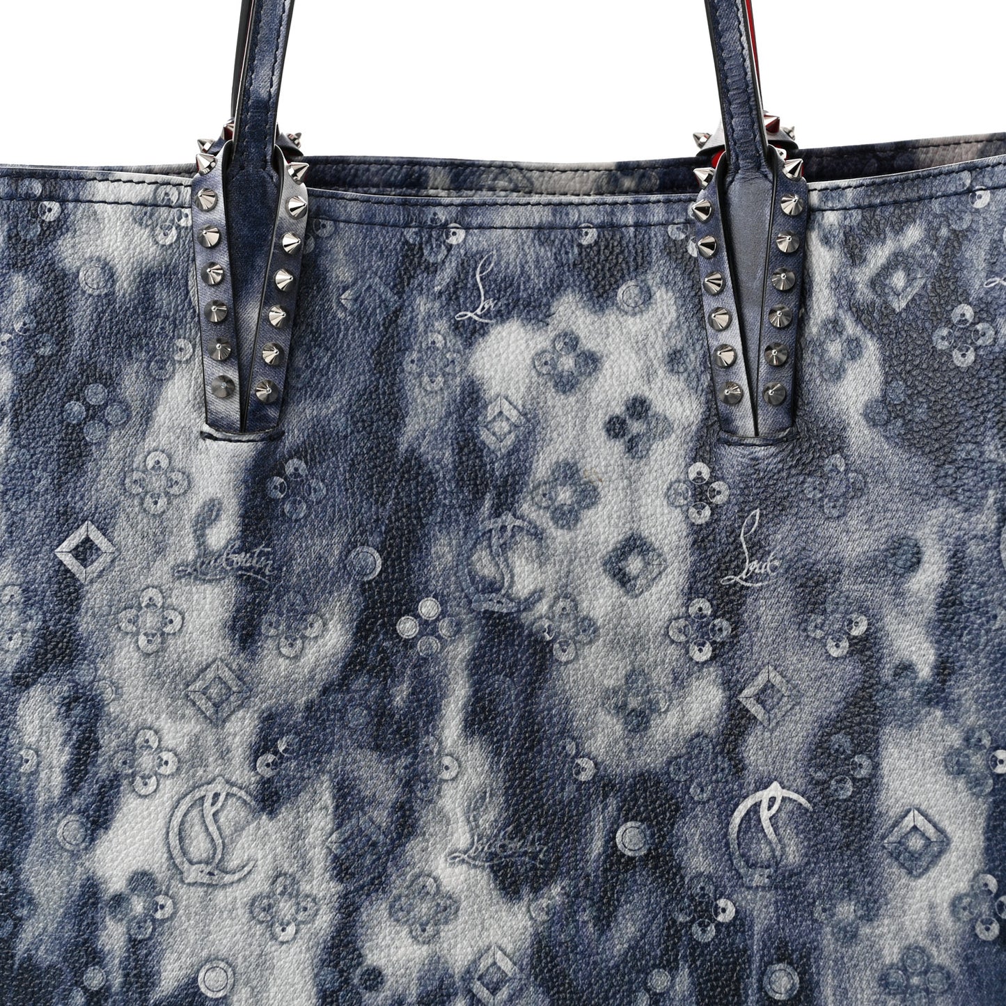 Metallic Calfskin Tie Dye Spikes East West Cabata Tote Blue Multicolor