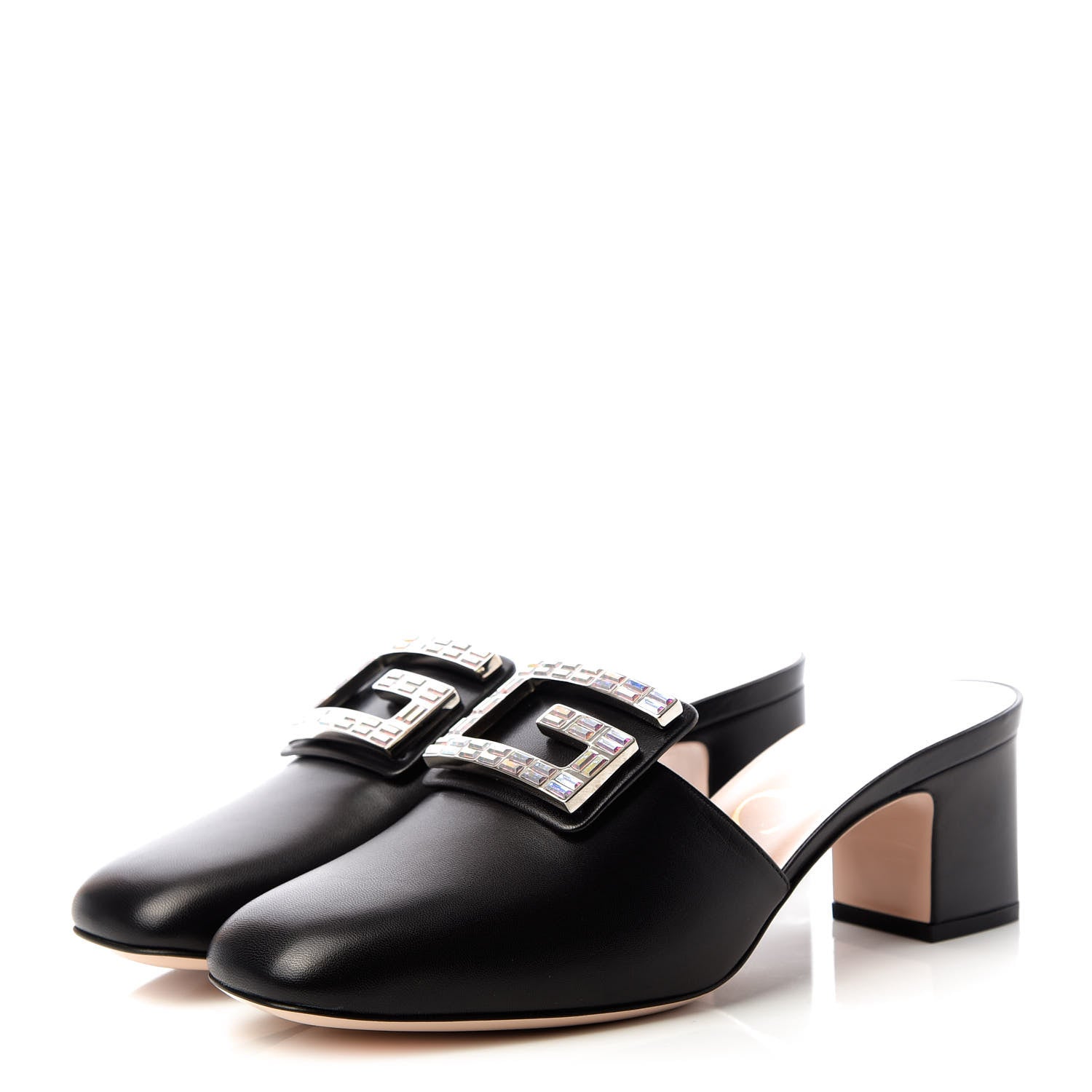 Gucci Malaga Kid Crystal Square G Madelyn Mules 38.5 Black 3 of 11