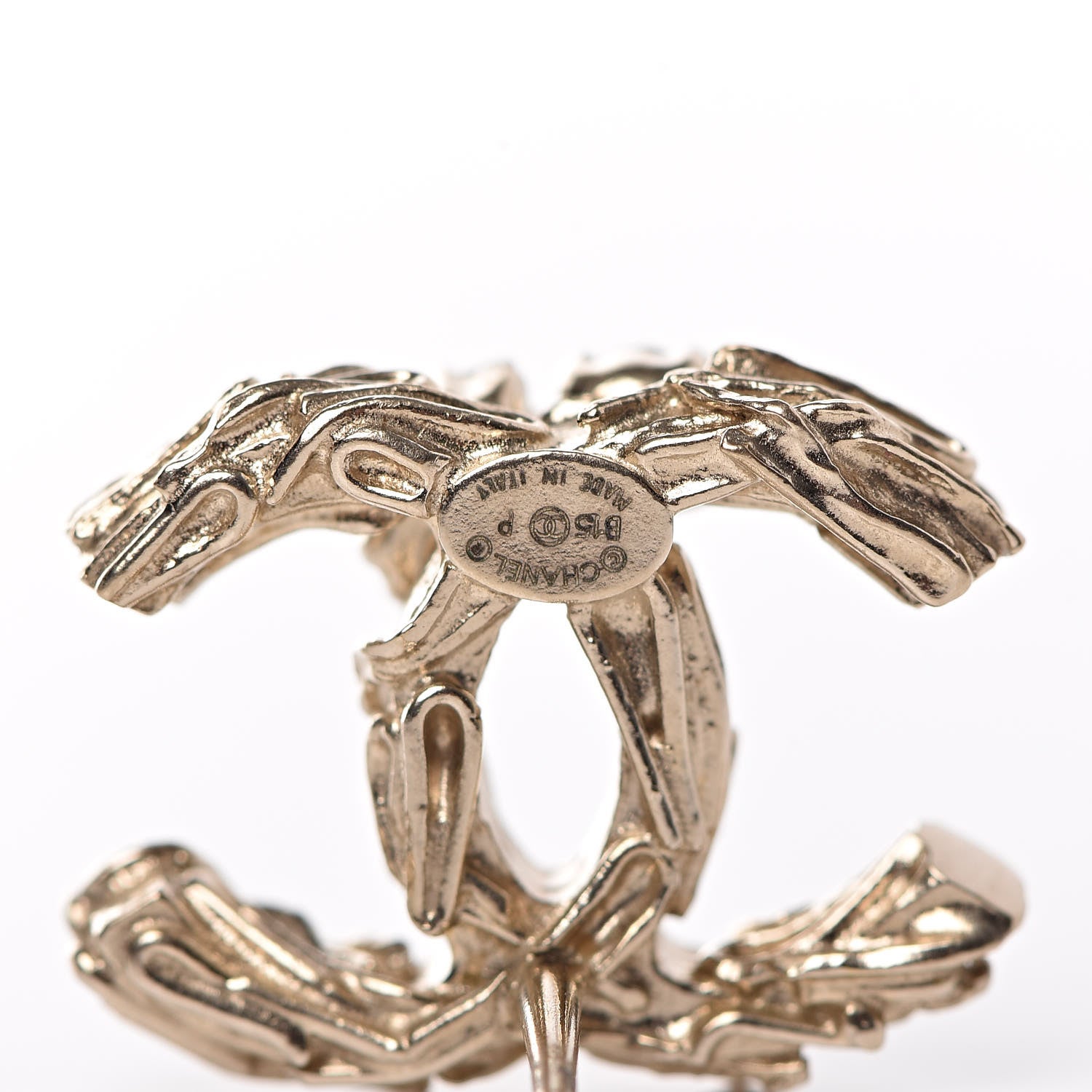 Chanel Crystal Textured CC Earrings Gold 3 of 4