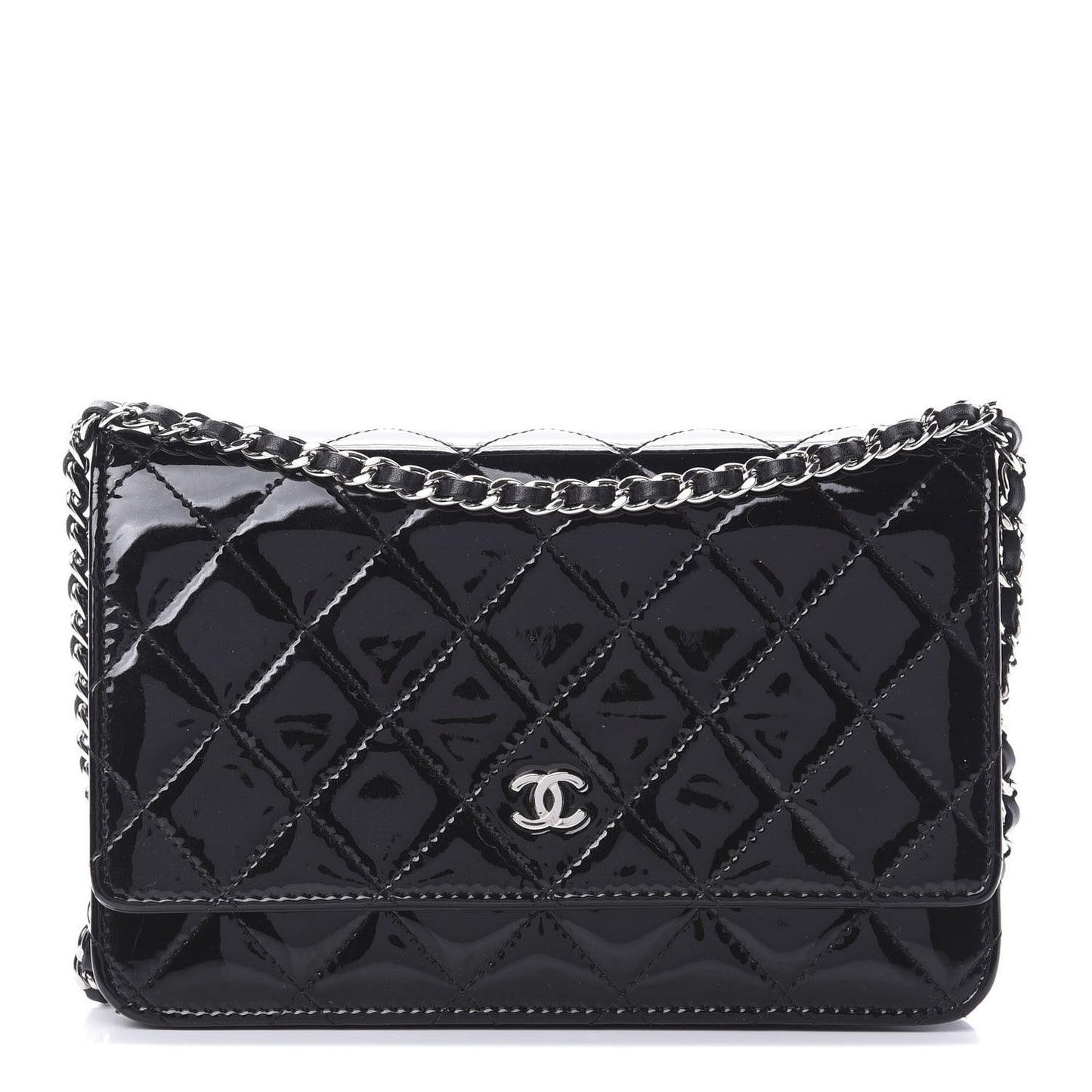 Patent Quilted Wallet On Chain WOC Black