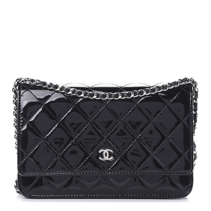 Chanel Patent Quilted Wallet On Chain WOC Black 1 of 15