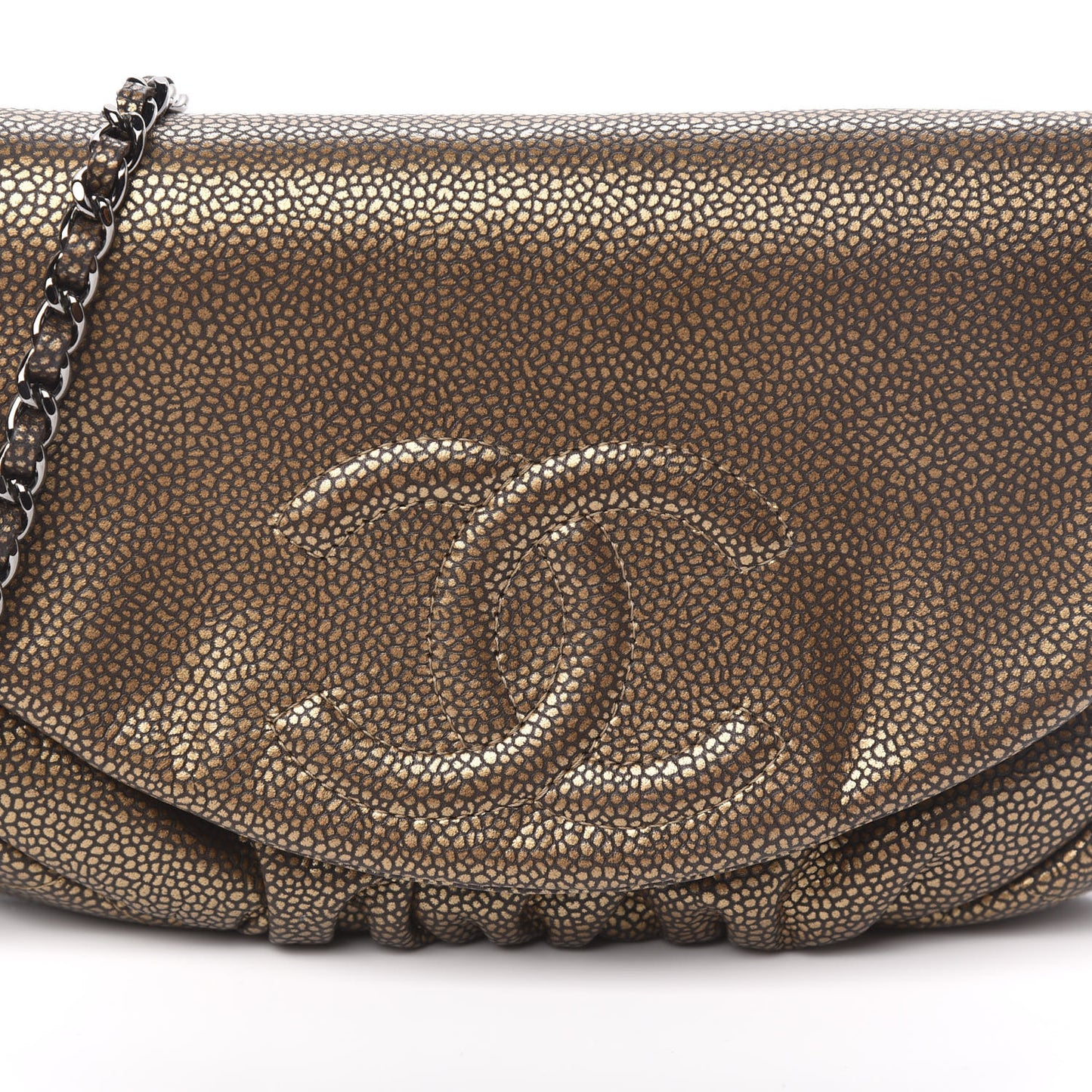 Metallic Caviar Half Moon Wallet On Chain WOC Bronze