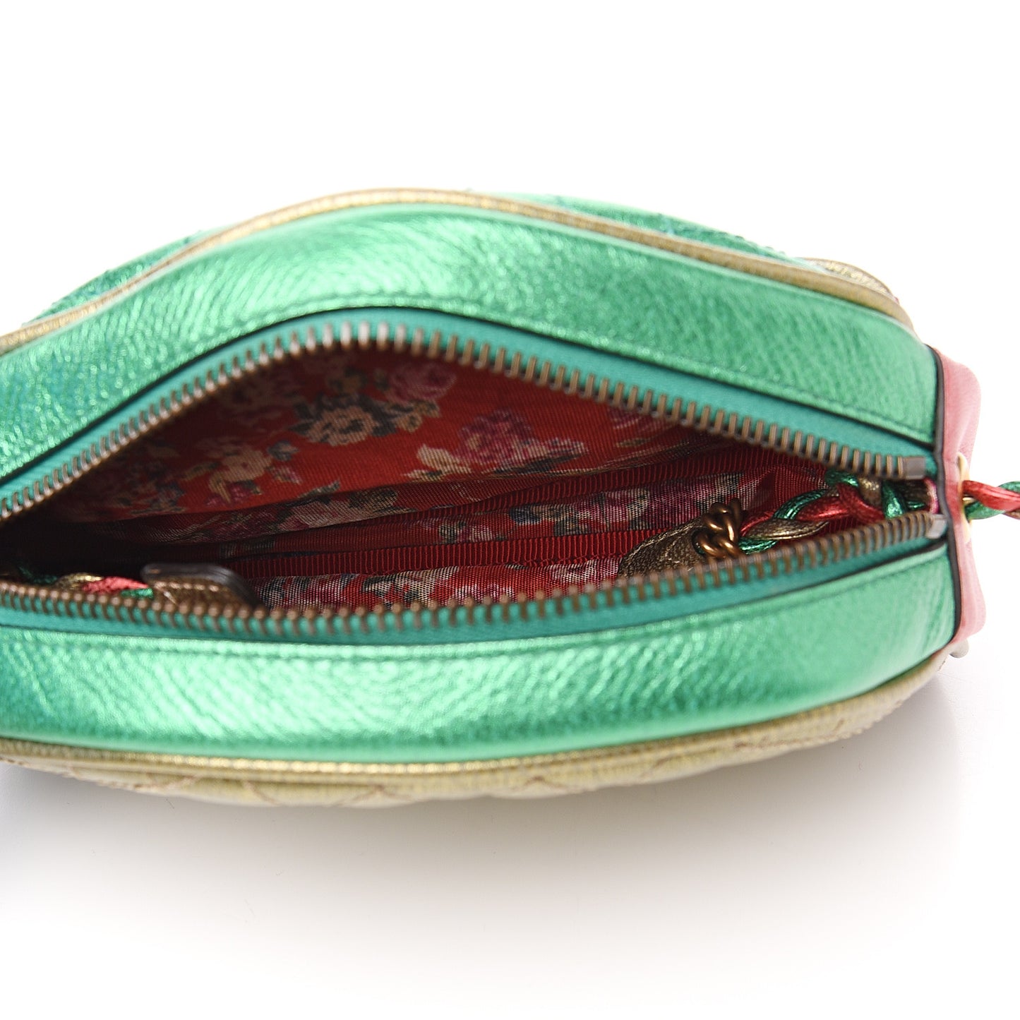 Laminated Nappa Trapuntata Mini Zumi Dome Shoulder Bag Rosso Jasmine Green Rame