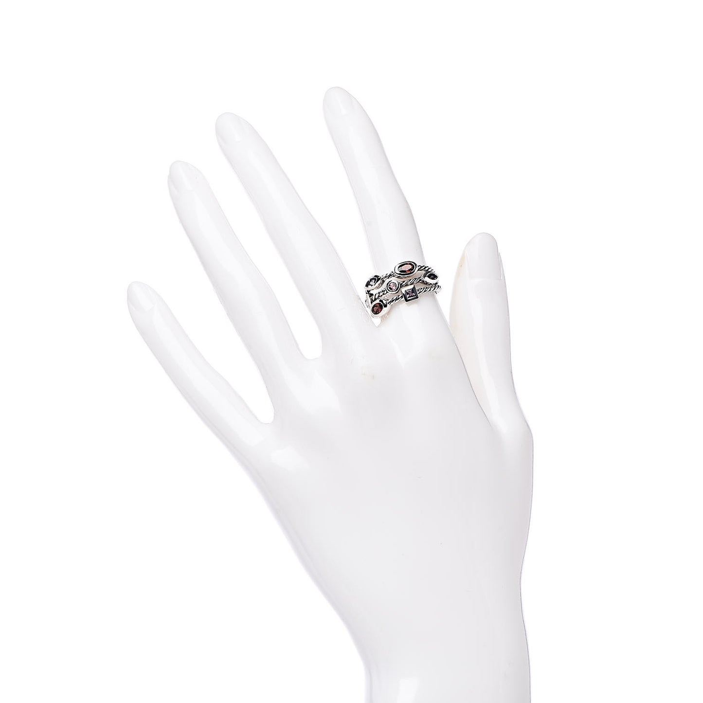 Sterling Silver Garnet Amethyst Iolite Tourmaline Berry Confetti 3 Row Ring 52 6