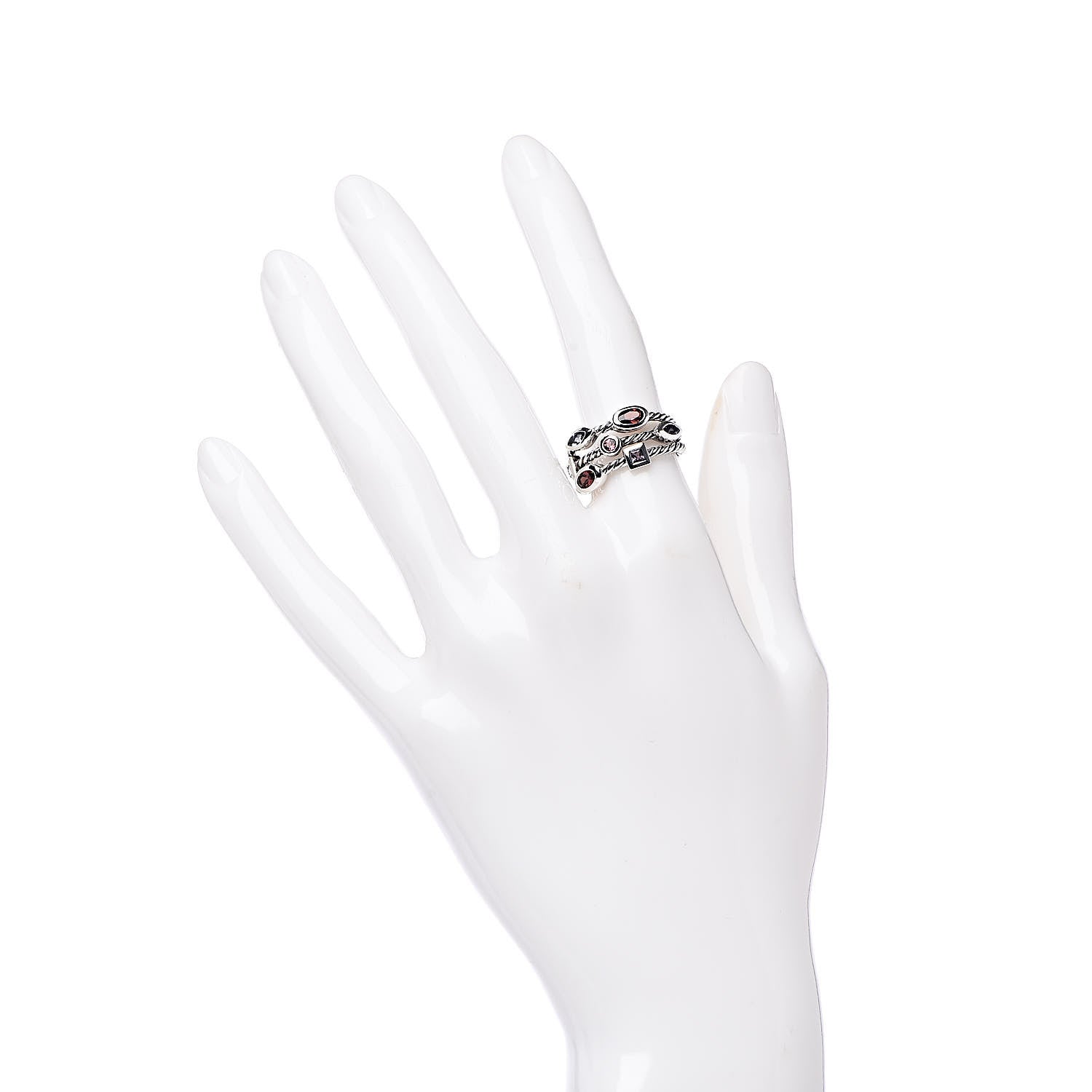 David Yurman Sterling Silver Garnet Amethyst Iolite Tourmaline Berry Confetti 3 Row Ring 52 6 2 of 5