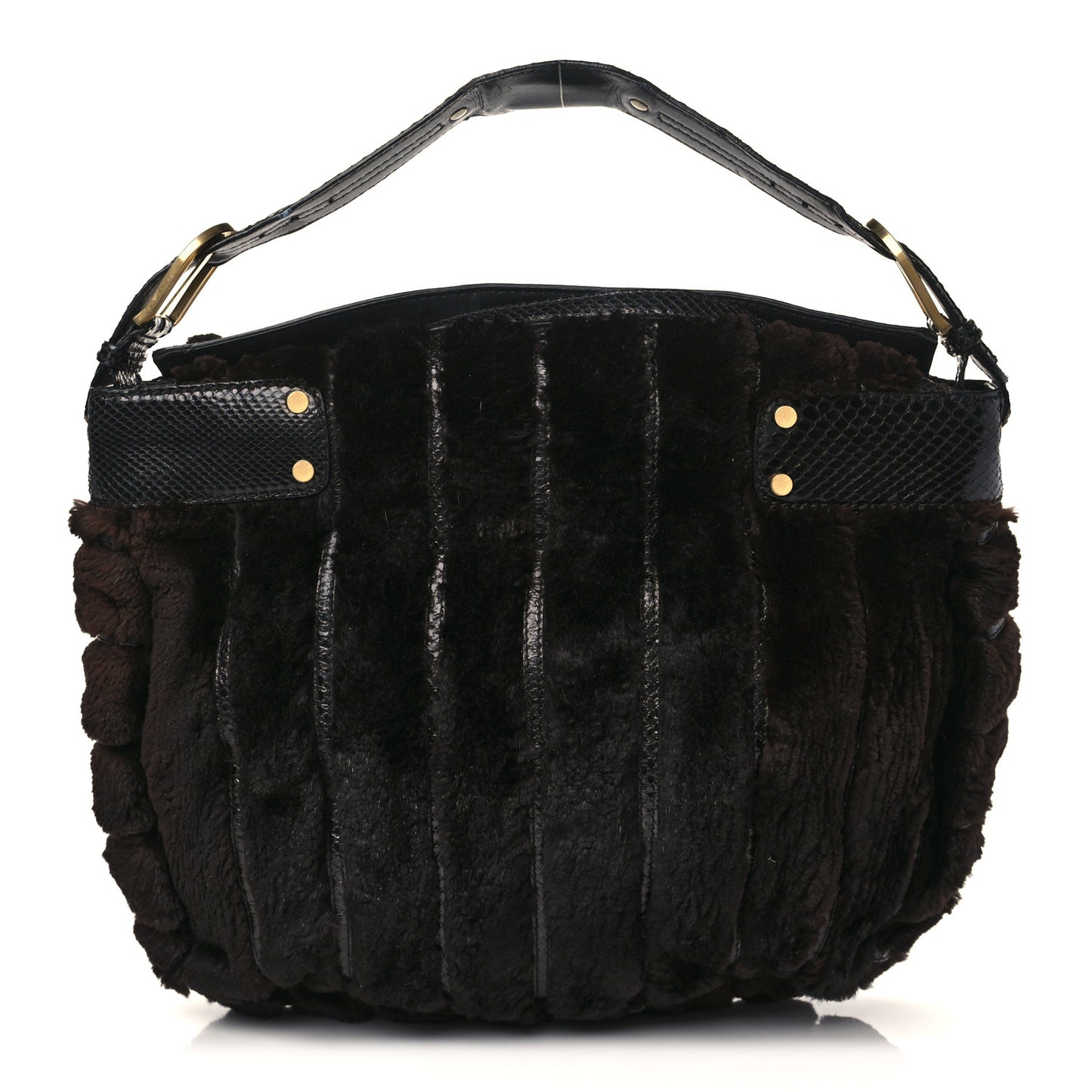 Mink Fur Snakeskin Hobo Brown