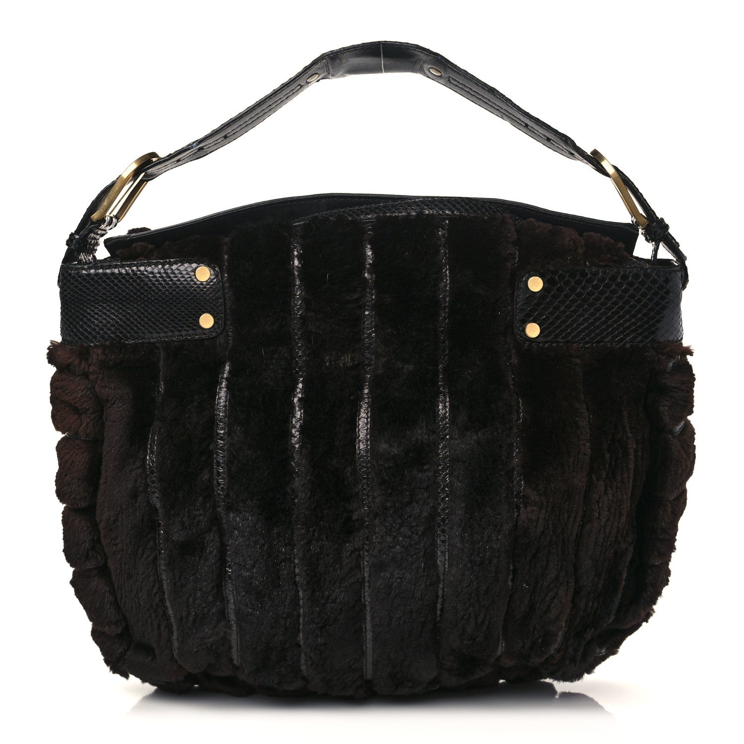 Jimmy Choo Mink Fur Snakeskin Hobo Brown 1 of 13
