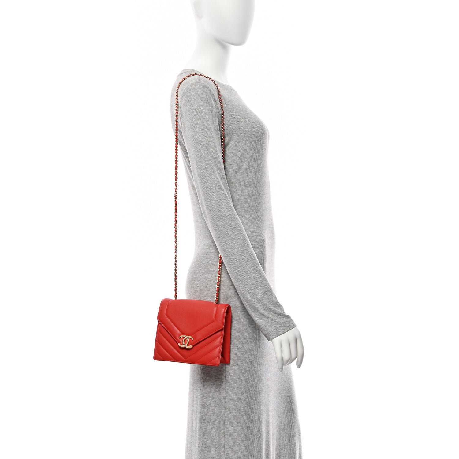Chanel Calfskin Quilted Chevron Small Envelope Flap Red 2 of 10