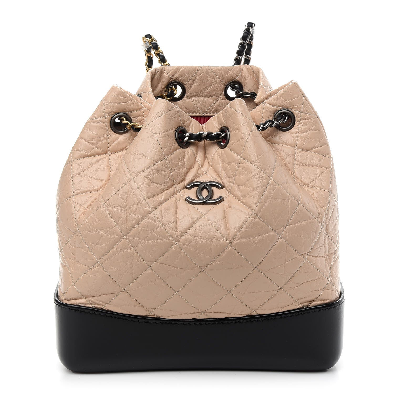 Chanel Aged Calfskin Quilted Small Gabrielle Backpack Beige Black 1 of 10