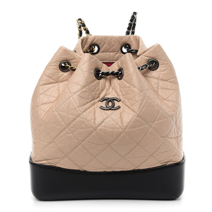 Chanel Aged Calfskin Quilted Small Gabrielle Backpack Beige Black 1 of 10