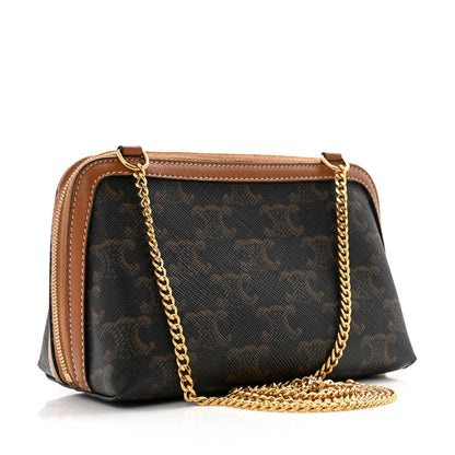 Celine Lambskin Triomphe Canvas Embroidered Logo Clutch With Chain Tan 3 of 10