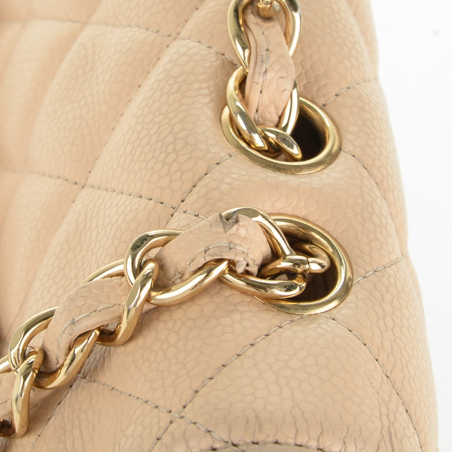 Caviar Quilted Jumbo Single Flap Beige