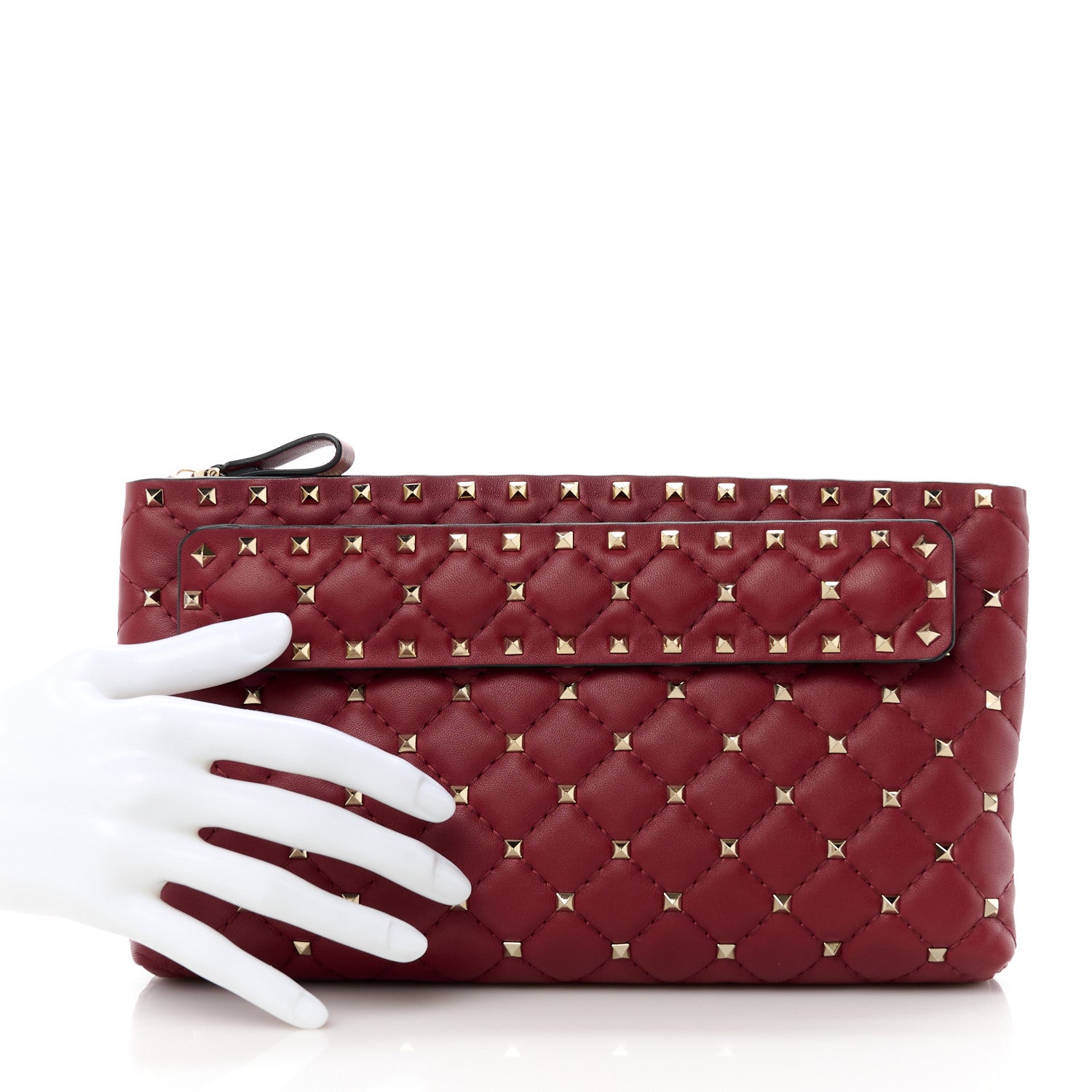 Valentino Garavani Nappa Rockstud Spike Side Slip Zip Clutch Rubino 2 of 11
