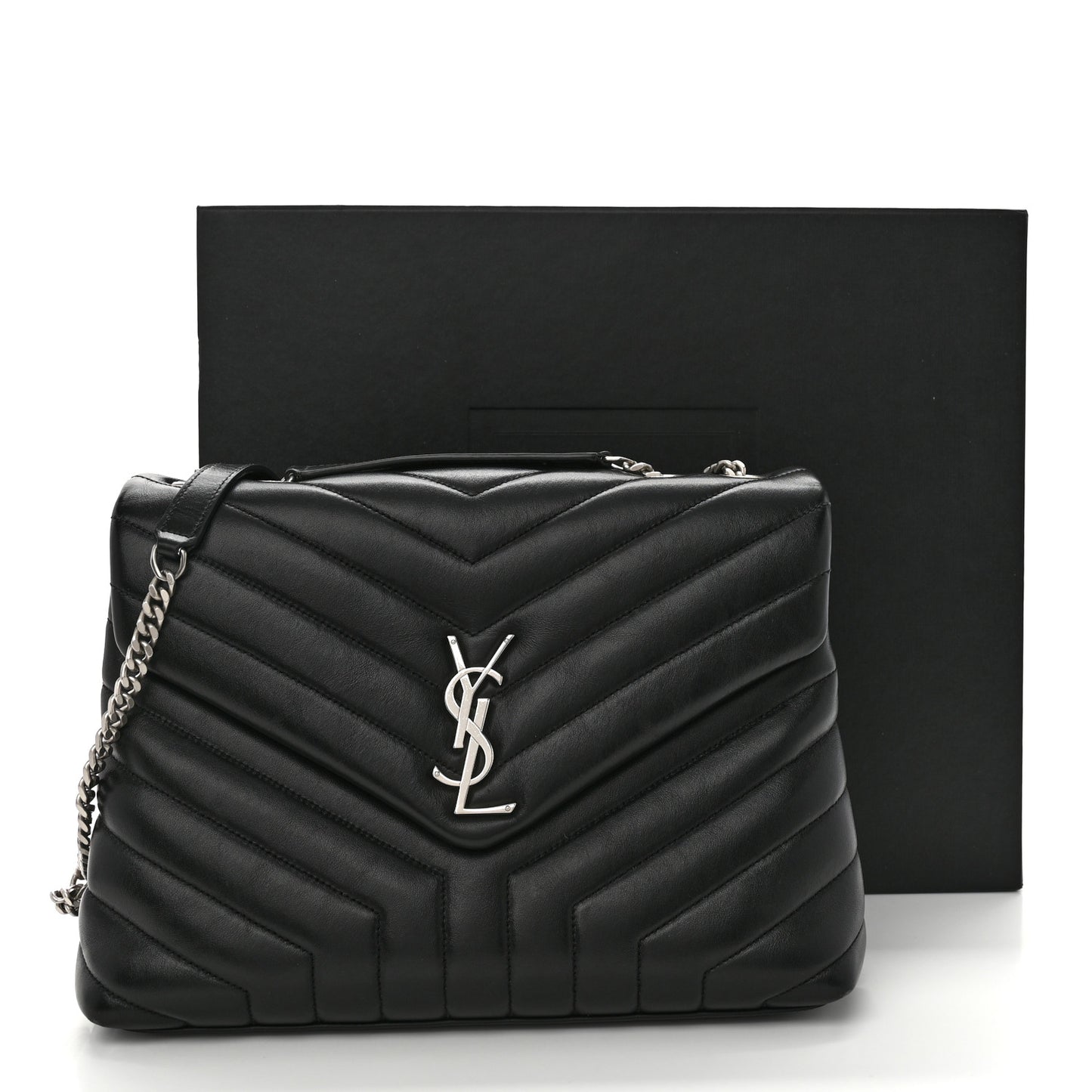 Calfskin Y Quilted Monogram Medium Loulou Chain Satchel Black