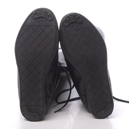 Chanel Calfskin Tumbled Lambskin Lace Up Knee High Sneaker Boots 37 Black 5 of 8