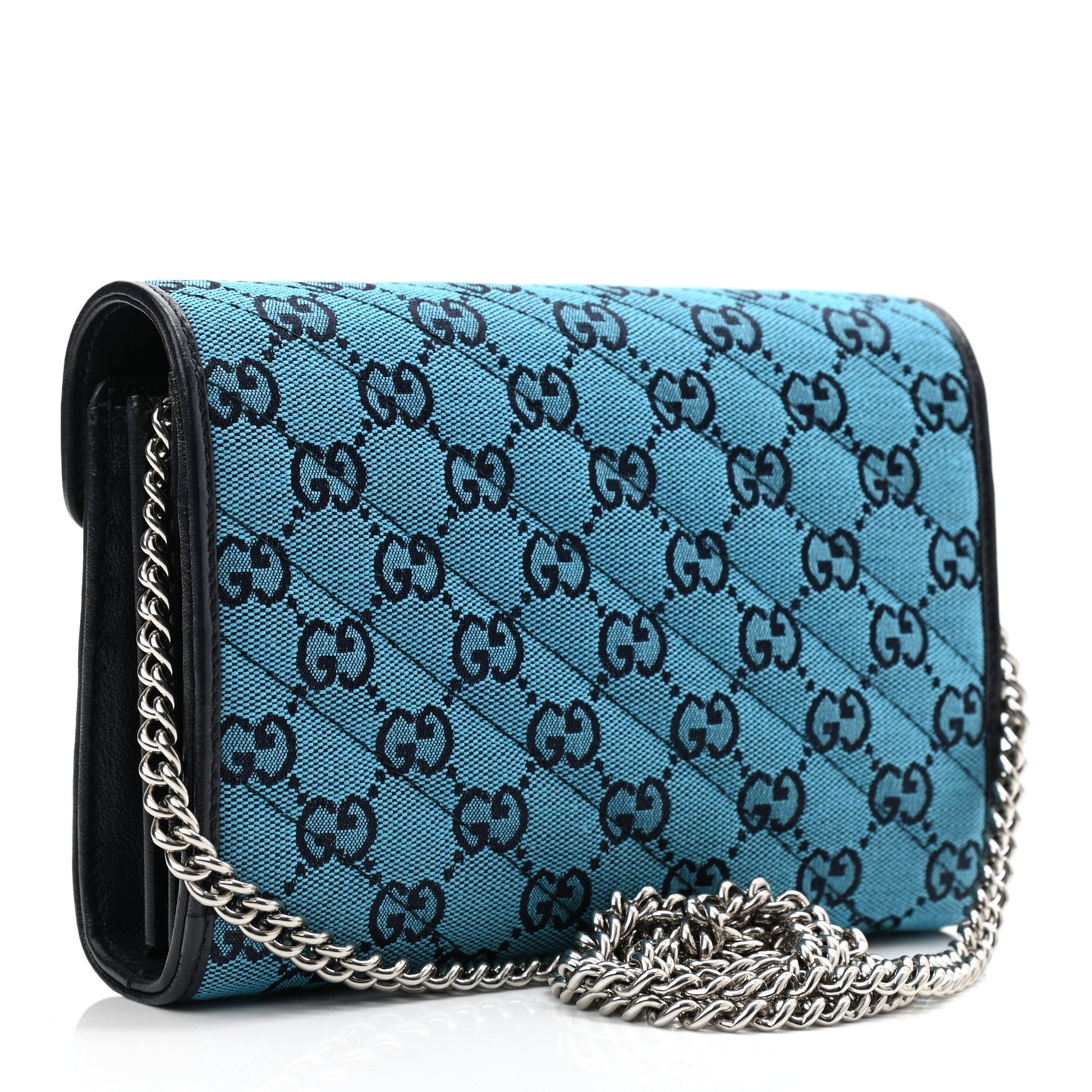 Monogram Multicolor Matelasse Diagonal GG Marmont Chain Wallet Light Blue