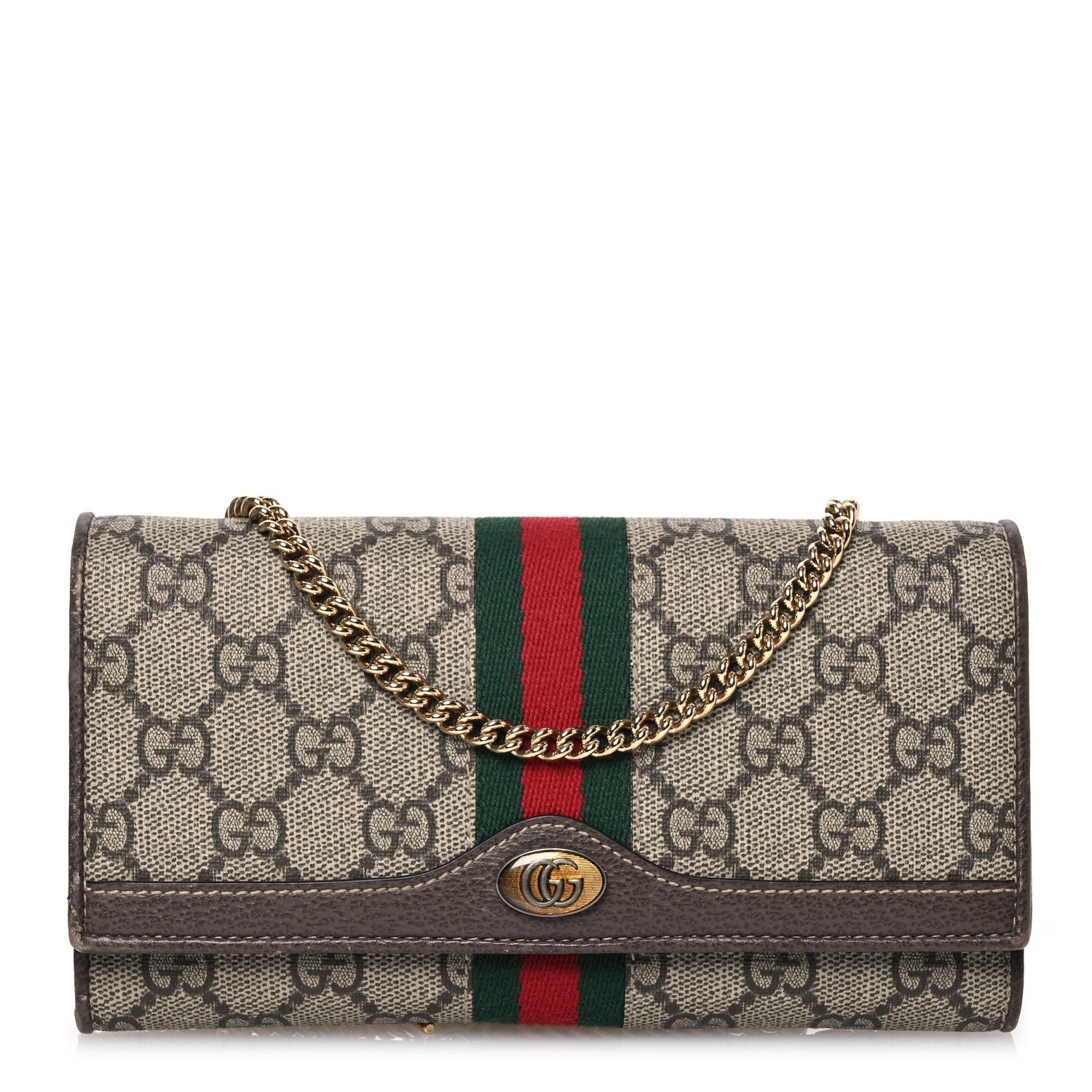 Gucci GG Supreme Monogram Web Ophidia Wallet On Chain Brown 1 of 19