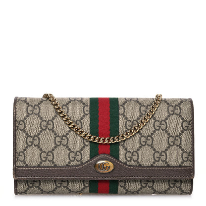 Gucci GG Supreme Monogram Web Ophidia Wallet On Chain Brown 1 of 19