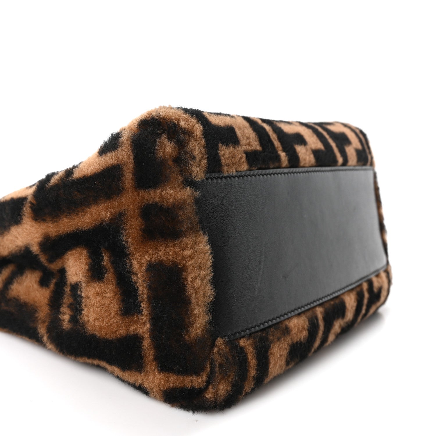 Fendi Shearling Nappa Macro FF 1974 Mini Peekaboo Iconic Satchel Tobacco Black 9 of 10