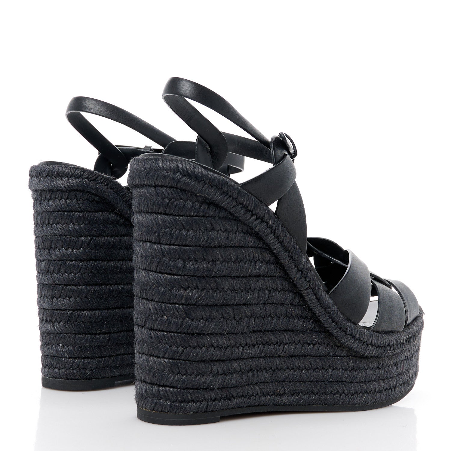 Saint Laurent Calfskin Tribute 95 Platform Espadrille Wedge Sandals 39 Black 4 of 8