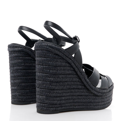 Saint Laurent Calfskin Tribute 95 Platform Espadrille Wedge Sandals 39 Black 4 of 8