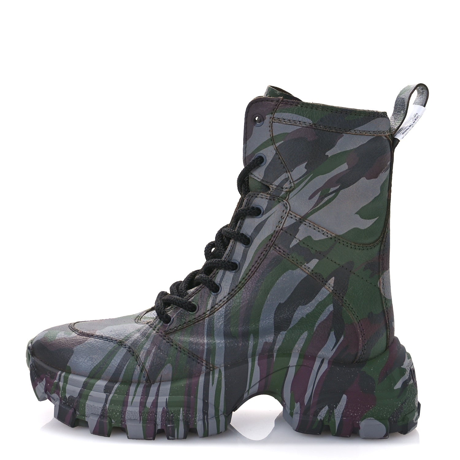 Miu Miu Crackled Calfskin Camo Print Platform Combat Boots 41 Multicolor 1 of 9