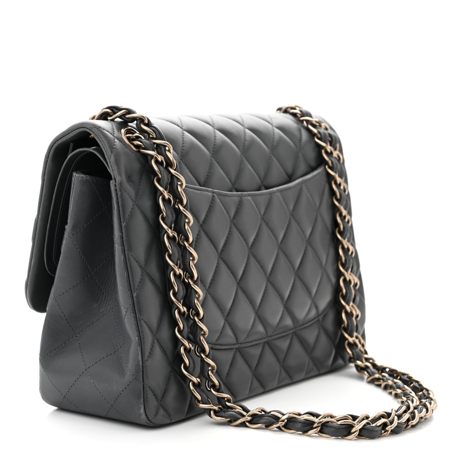 Chanel Lambskin Quilted Jumbo Double Flap Charcoal Grey 3 of 12