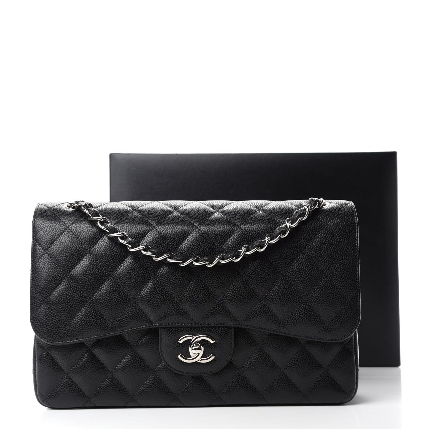 Caviar Quilted Jumbo Double Flap Black
