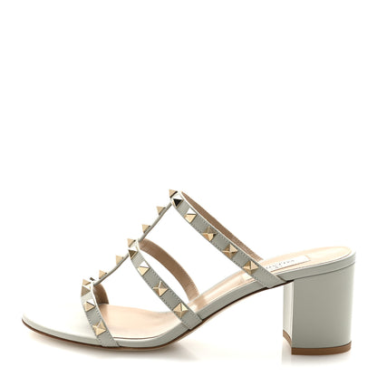 Valentino Garavani Calfskin Rockstud 60mm Caged Slide Sandals 40 Opal Grey 1 of 10