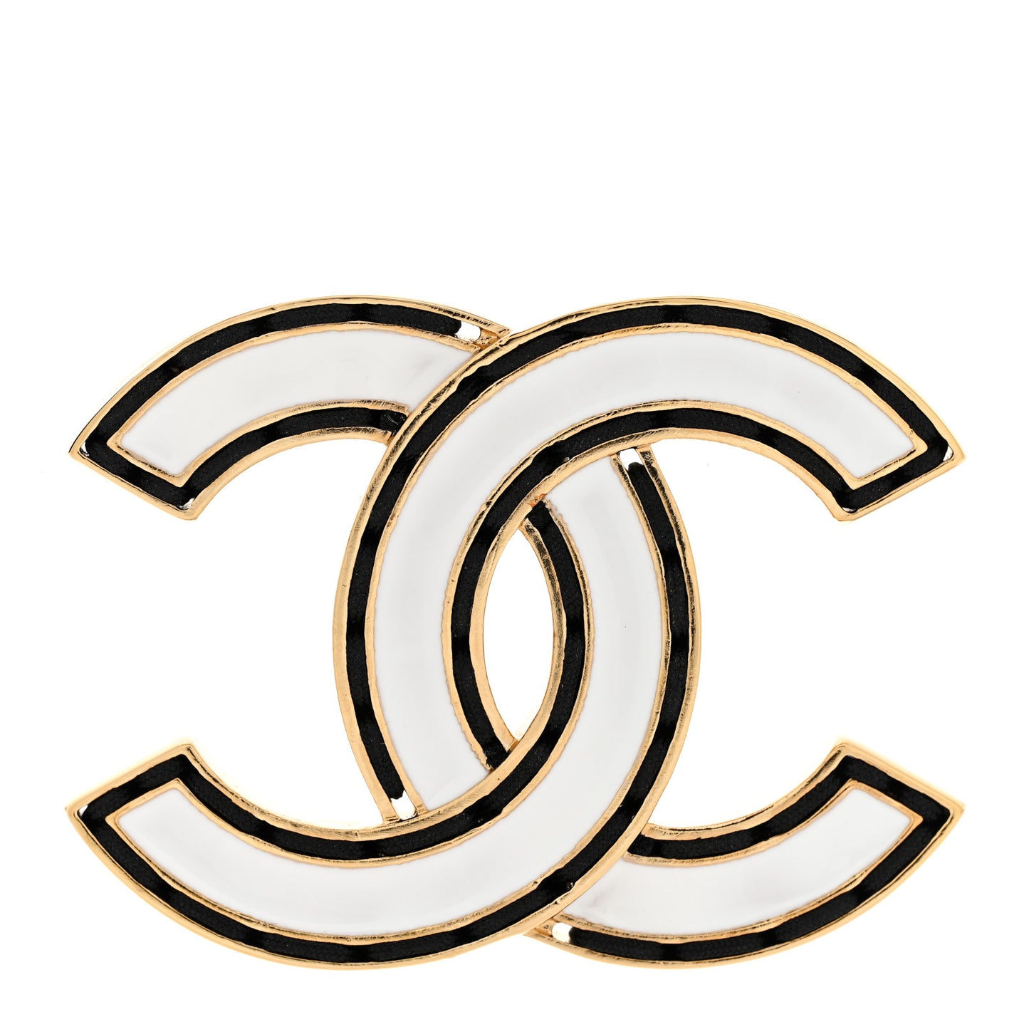 Enamel CC Brooch Black White