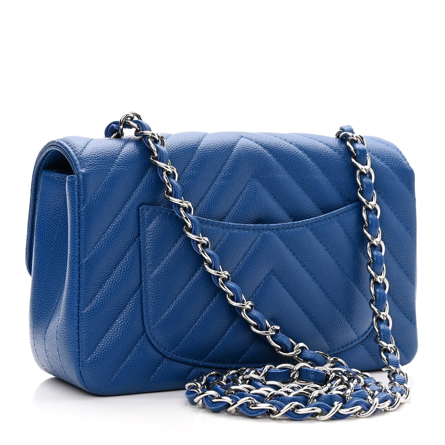 Caviar Chevron Quilted Mini Rectangular Flap Blue
