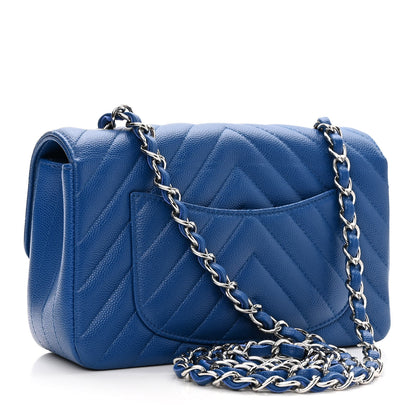 Chanel Caviar Chevron Quilted Mini Rectangular Flap Blue 3 of 10