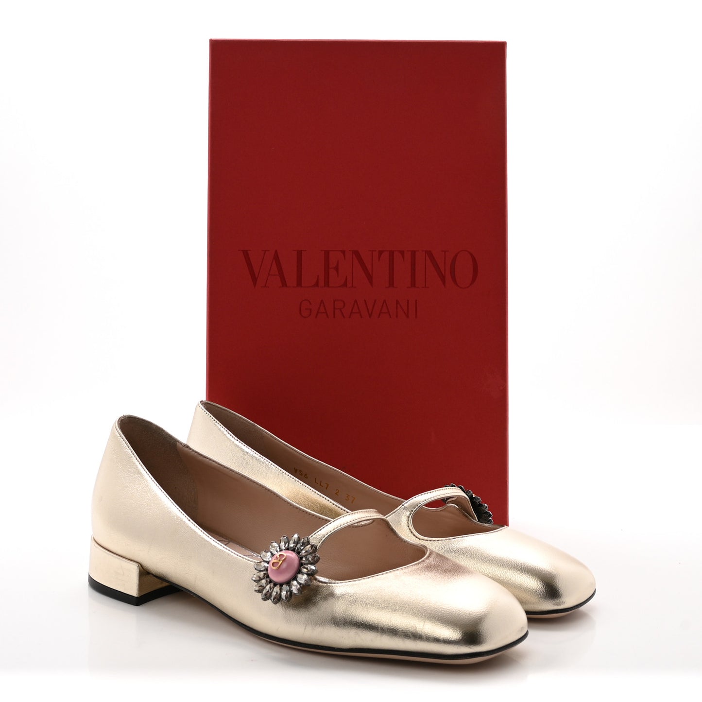 Metallic Kidskin Jewel Button Mary Jane Flats 37 Gold Pink