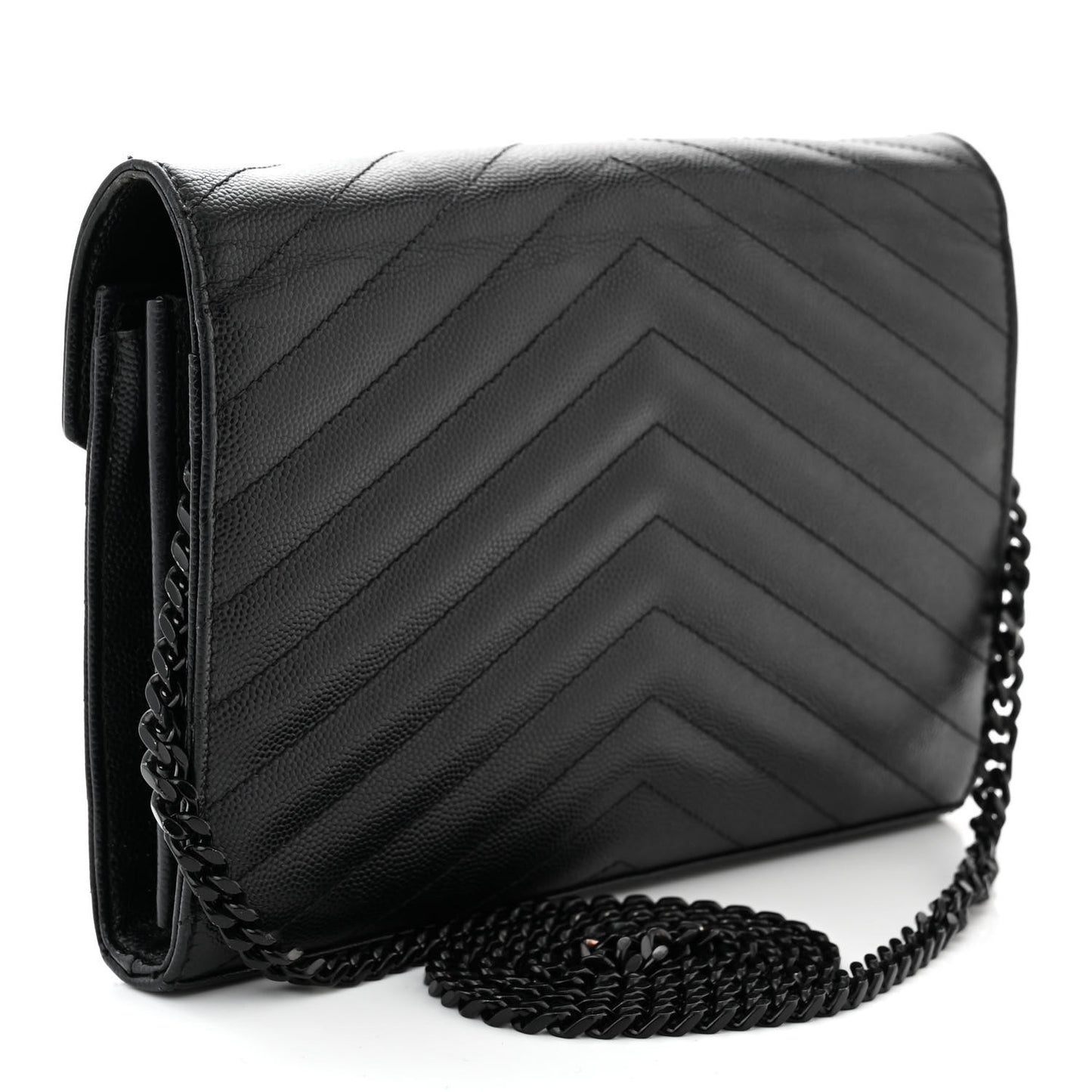 Grain De Poudre Matelasse Chevron Monogram Monochrome Chain Wallet Black