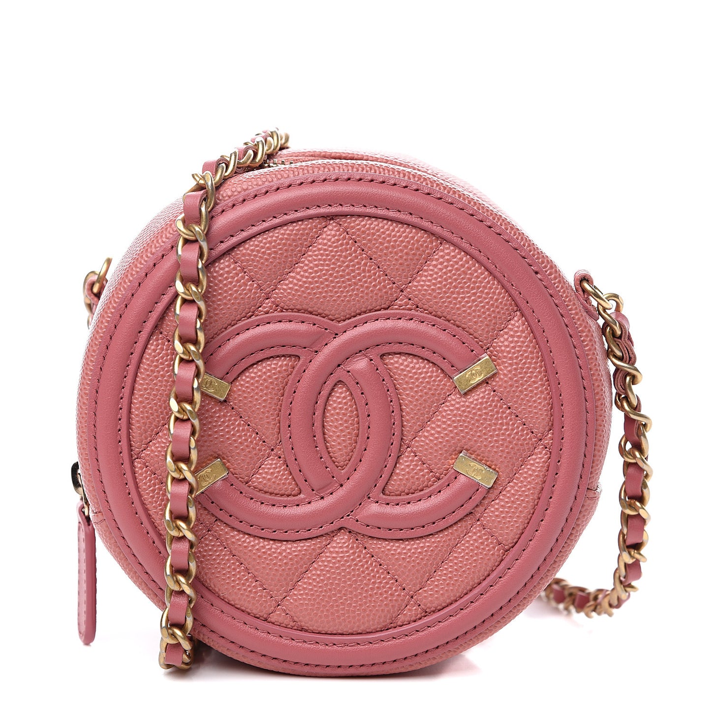 Caviar Quilted Round Filigree Crossbody Pink