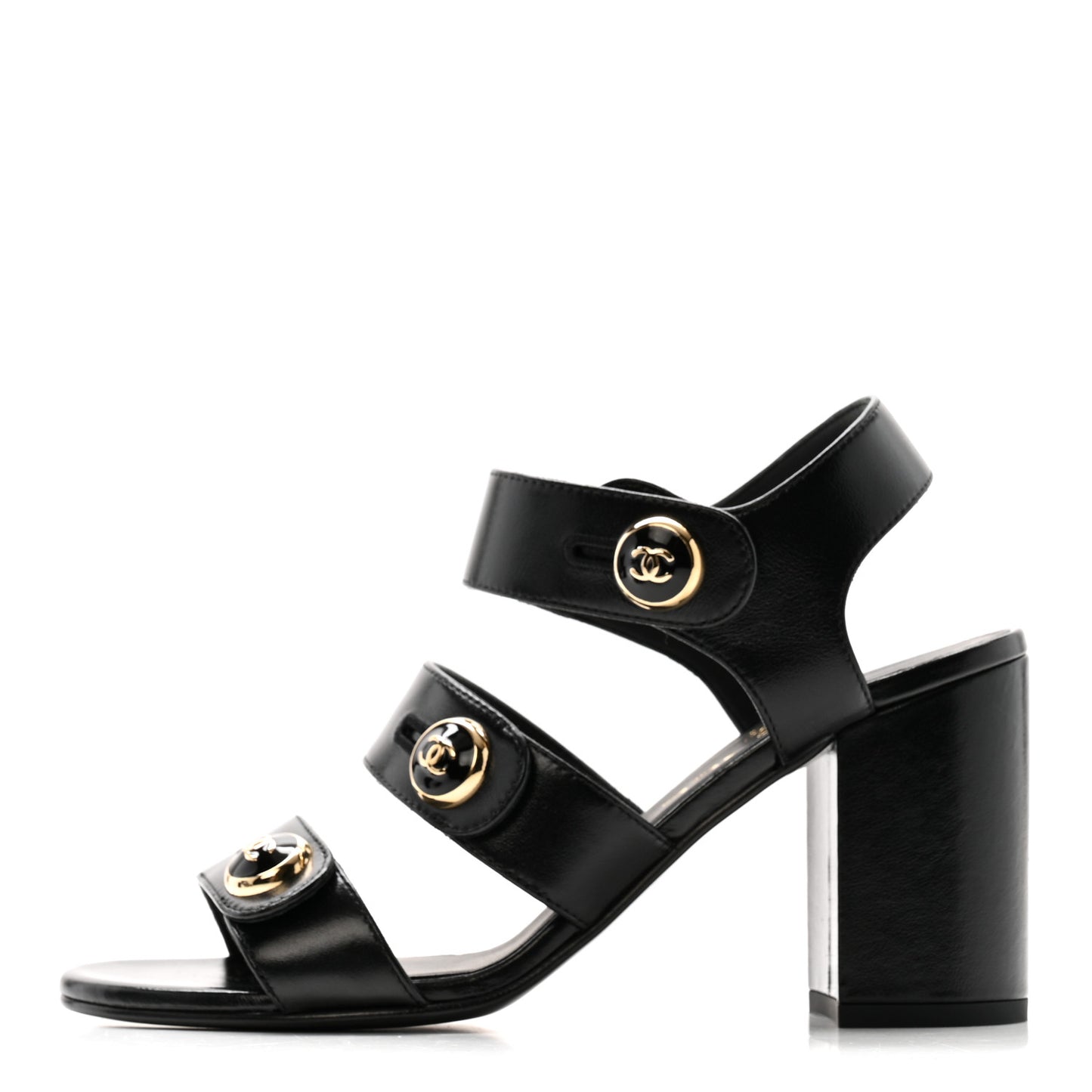 Shiny Calfskin CC Sandals 37.5 Black