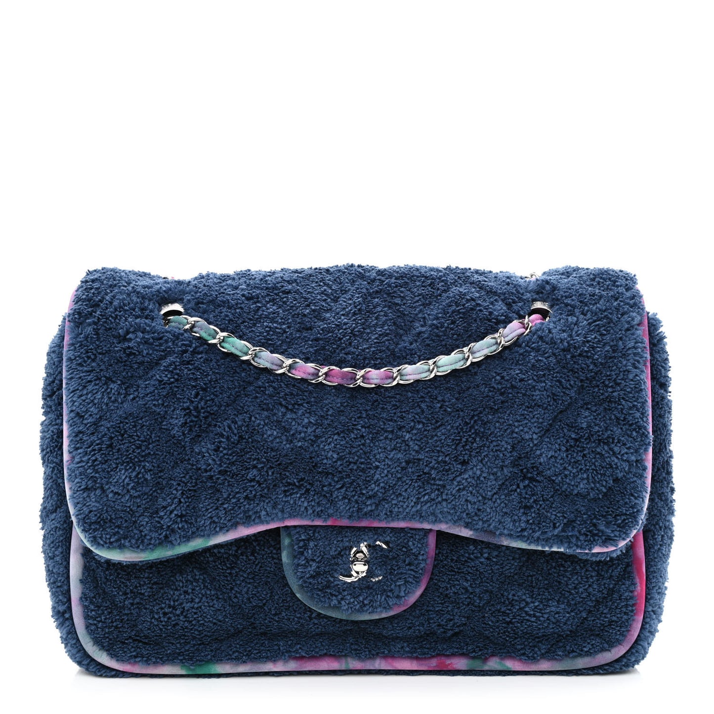 Mixed Fibers Quilted Large Flap Bag Navy Blue