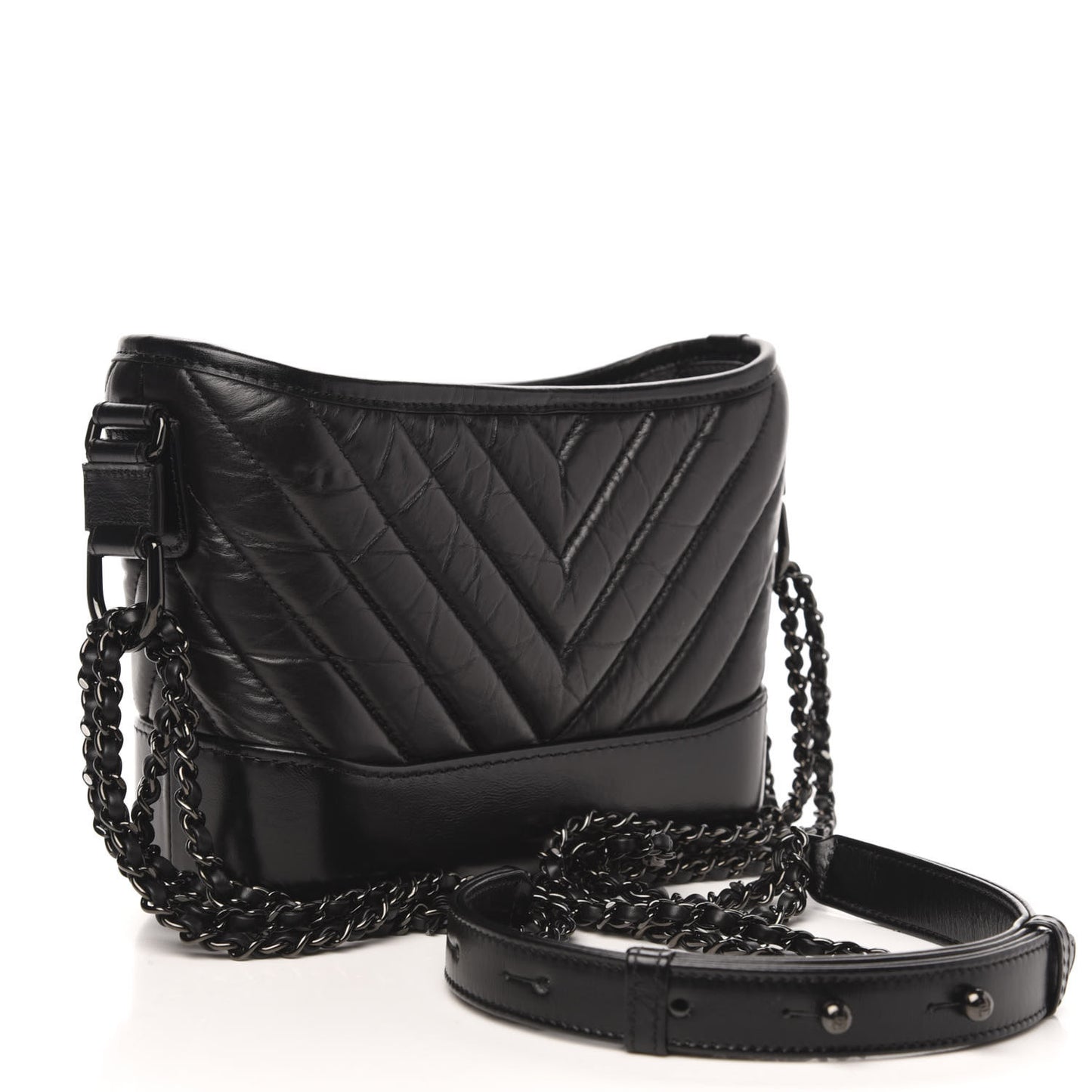 Aged Calfskin Chevron Quilted Small Gabrielle Hobo So Black