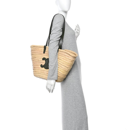 Celine Raffia Calfskin Triomphe Medium Panier  Green 2 of 10