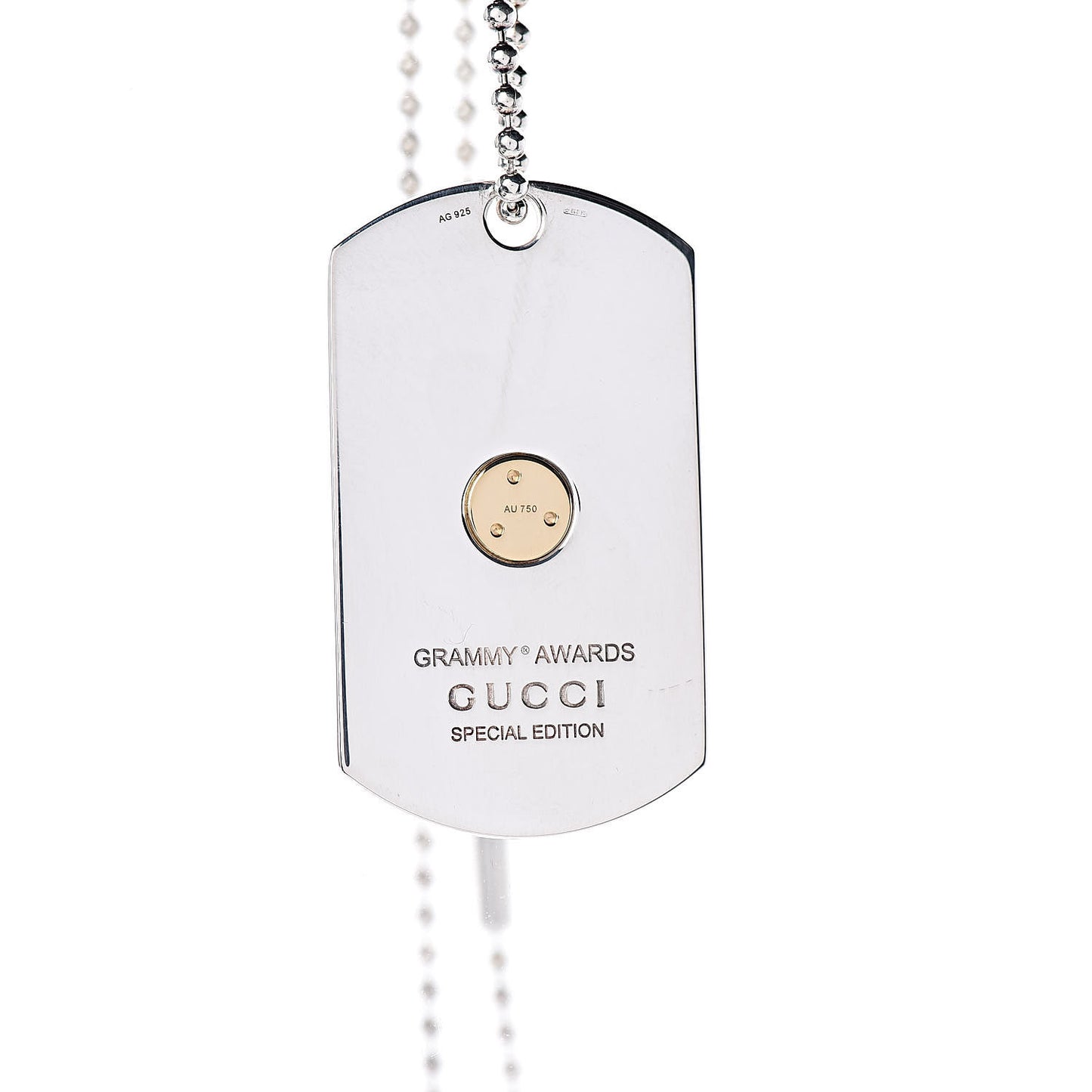 Sterling Silver 18K Yellow Gold Enamel Grammy Dog Tag Necklace White