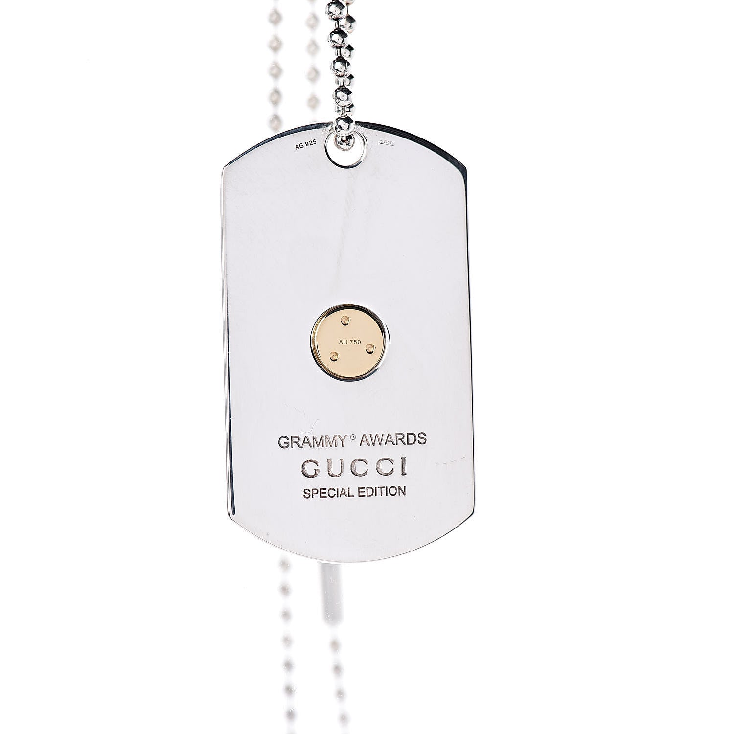 Gucci Sterling Silver 18K Yellow Gold Enamel Grammy Dog Tag Necklace White 4 of 4