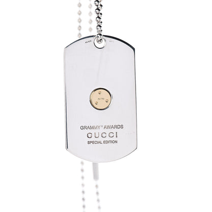 Gucci Sterling Silver 18K Yellow Gold Enamel Grammy Dog Tag Necklace White 4 of 4