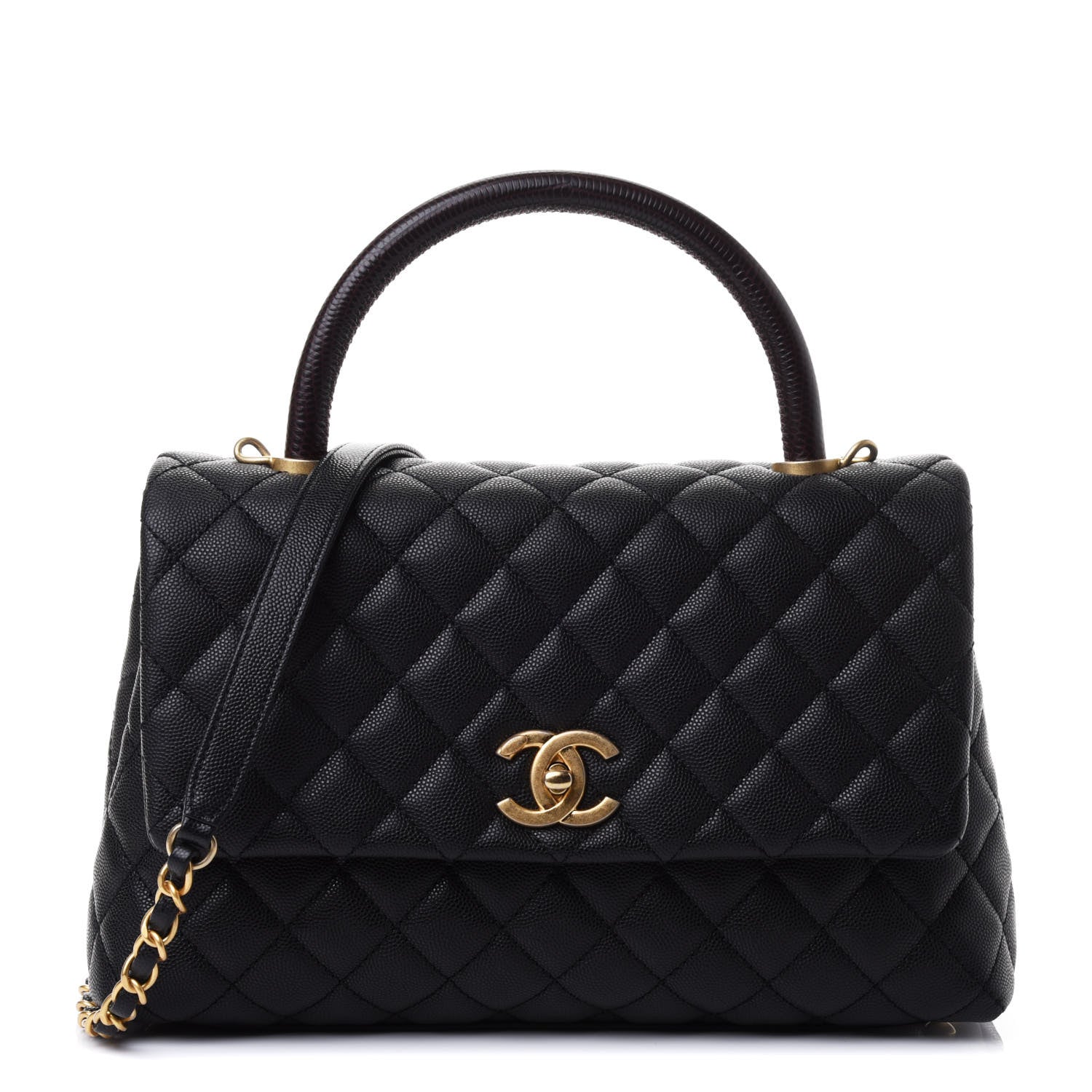 Chanel Caviar Lizard Embossed Quilted Small Coco Handle Flap Black 1 of 4