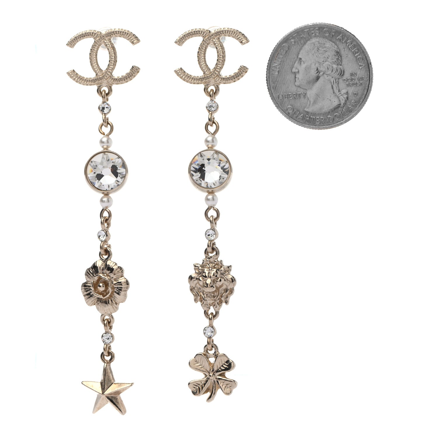 Chanel Crystal Pearl CC Charms Drop Earrings Gold 2 of 4