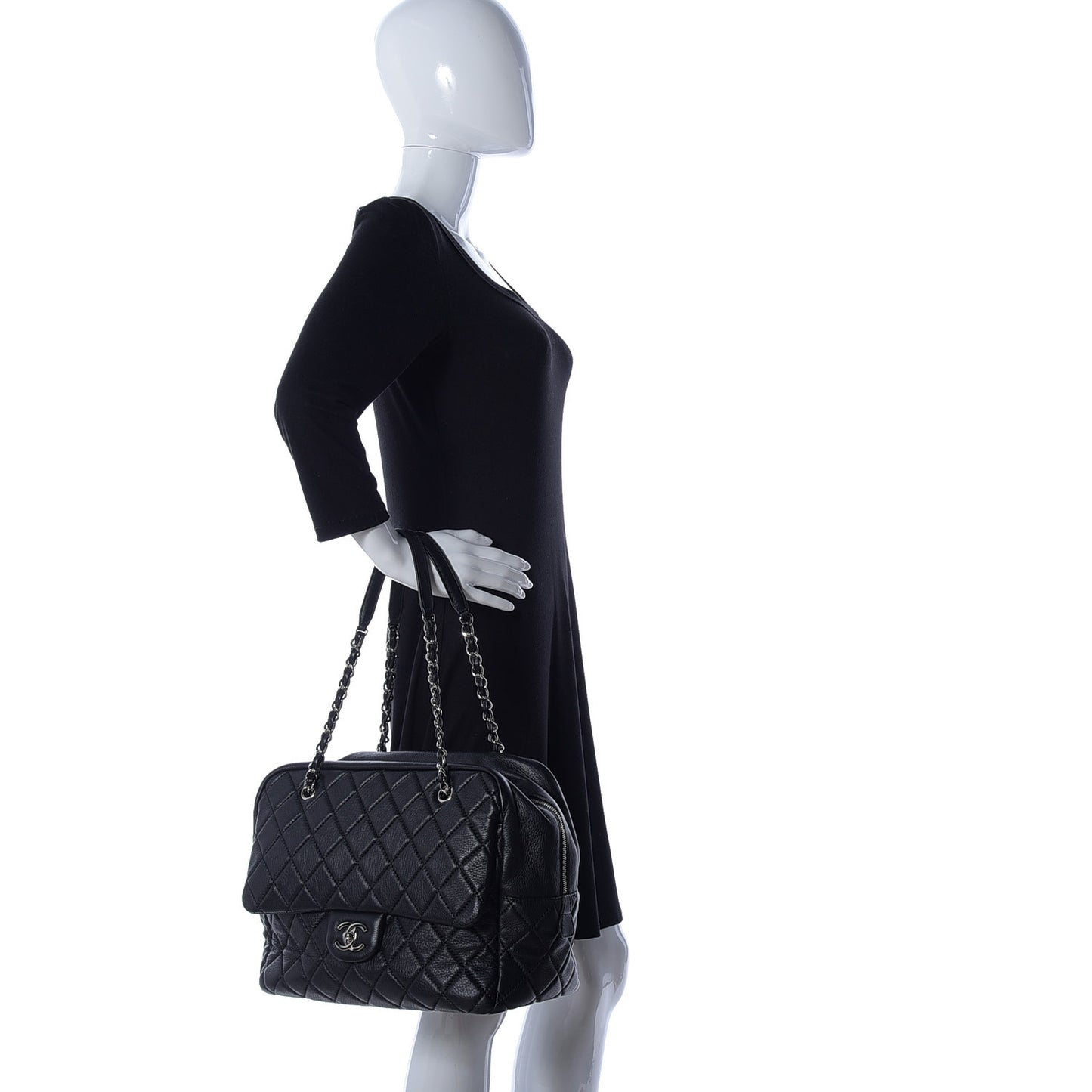Washed Lambskin Quilted Bowler Flap Shoulder Bag Black