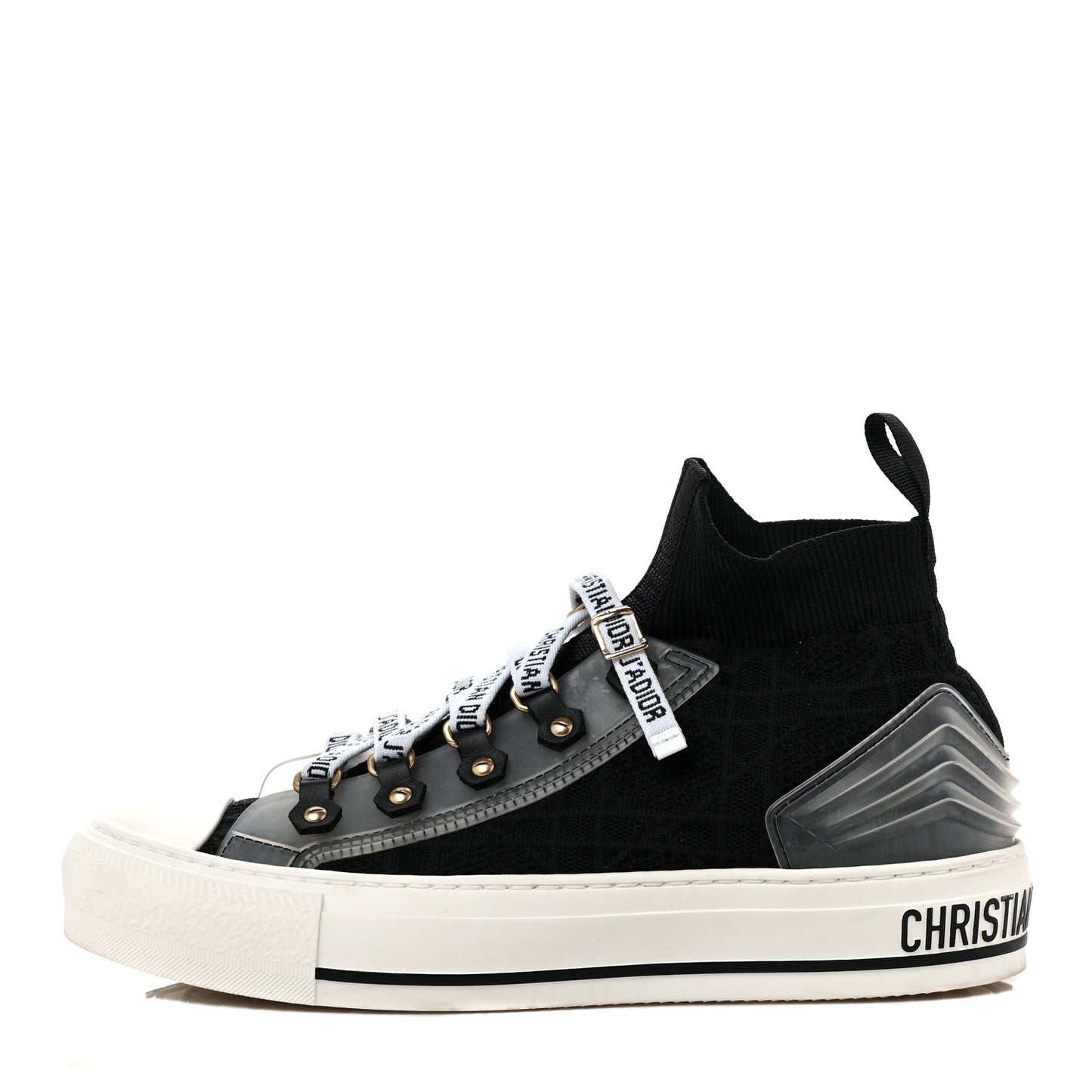 Technical Knit Calfskin Womens Walk'N'Dior High Top Sneakers 36 Black