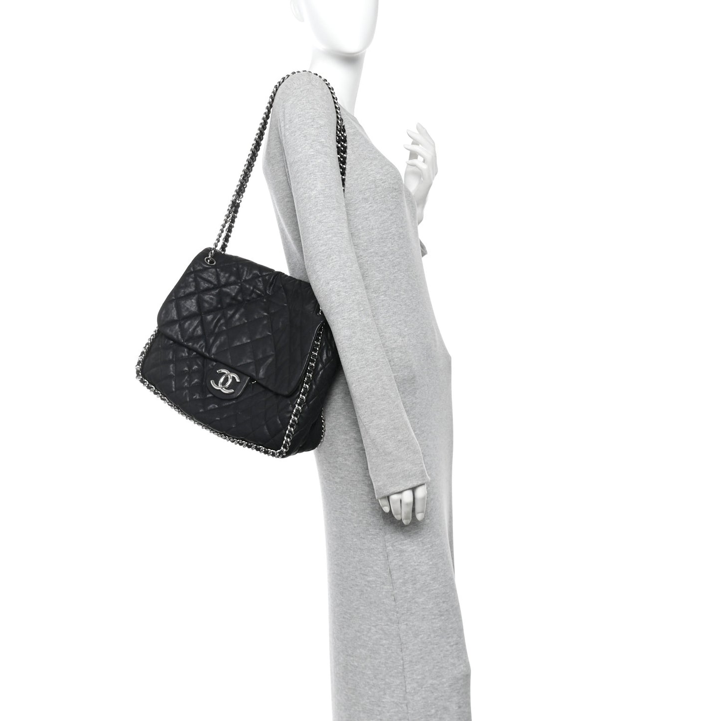 Washed Lambskin Quilted Maxi Chain Around Flap Black Black