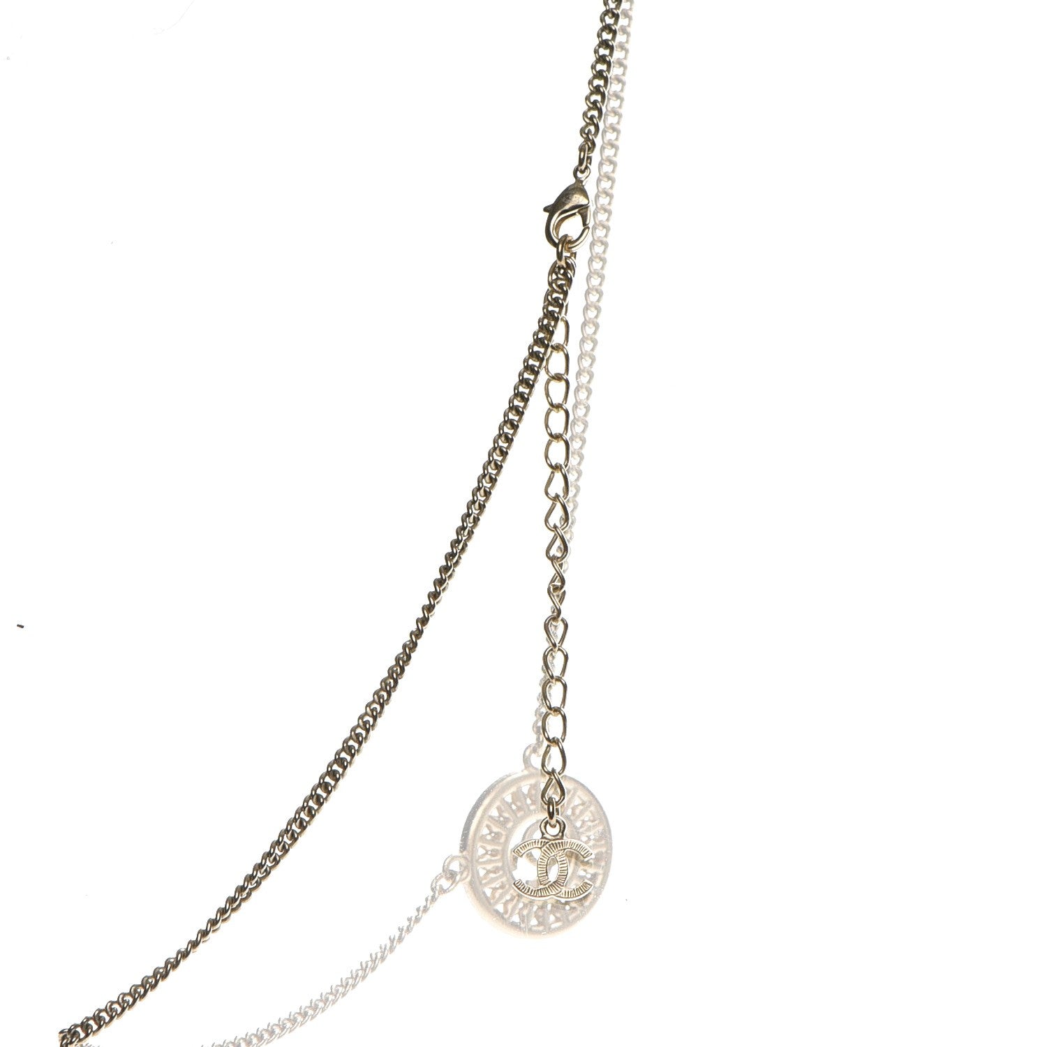 Chanel Crystal Pearl CC Medallion Necklace Light Gold 4 of 5