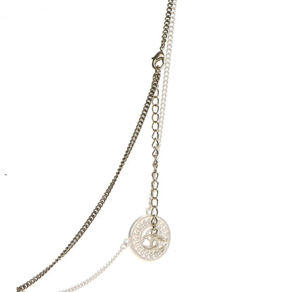 Chanel Crystal Pearl CC Medallion Necklace Light Gold 4 of 5