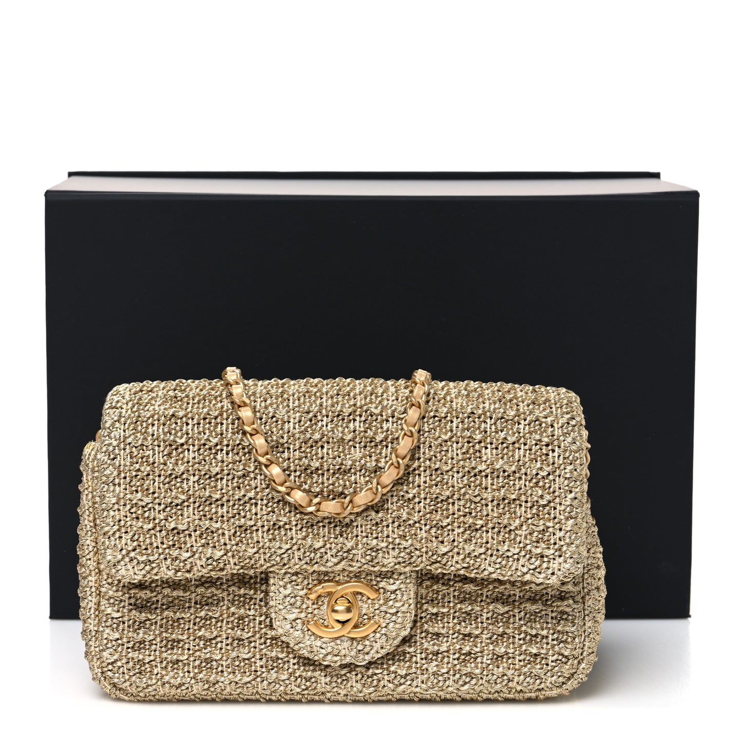 Metallic Woven Fabric Mini Rectangular Flap Gold